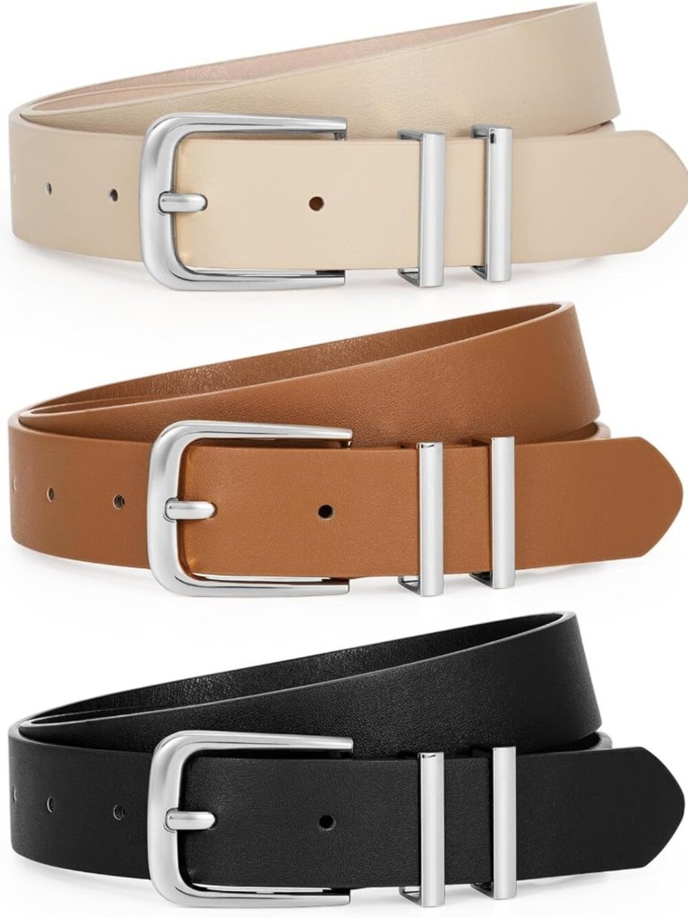 Stylish 3-Pack Women's Leather Belts for Jeans & Dresses - Gold Buckle Fashion